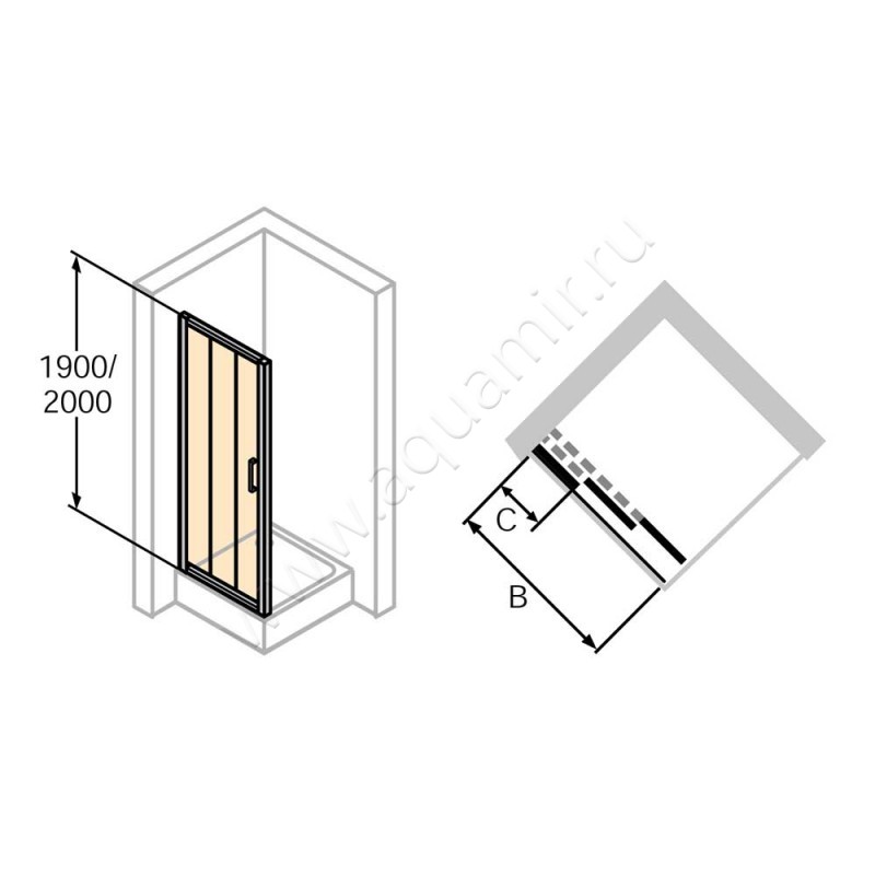Раздвижная душевая дверь в нишу с фиксированным элементом Huppe Classics 2 в серебристом цвете C20312069321 в интерьере