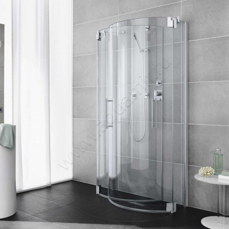 Пристенная полукруглая душевая кабина с маятниковыми дверями Kermi Pasa XP PXZ10088201PK в интерьере