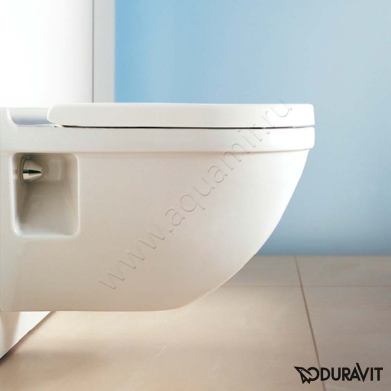 Унитаз подвесной Duravit STARCK 3 с крышкой, 54 см, безободковый, белый 220009000010063810000 в интерьере