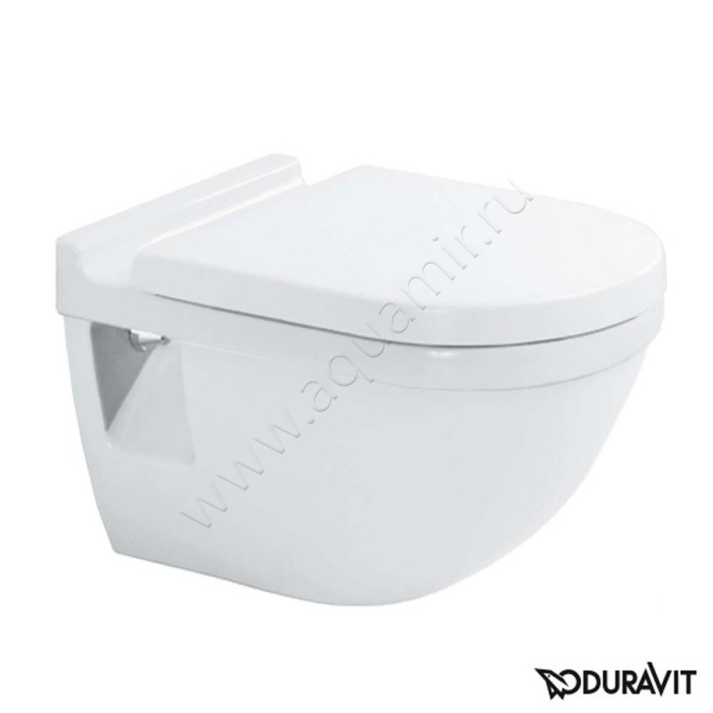Унитаз подвесной Duravit STARCK 3 с крышкой, 54 см, безободковый, белый 2201092000 + 0063810000
