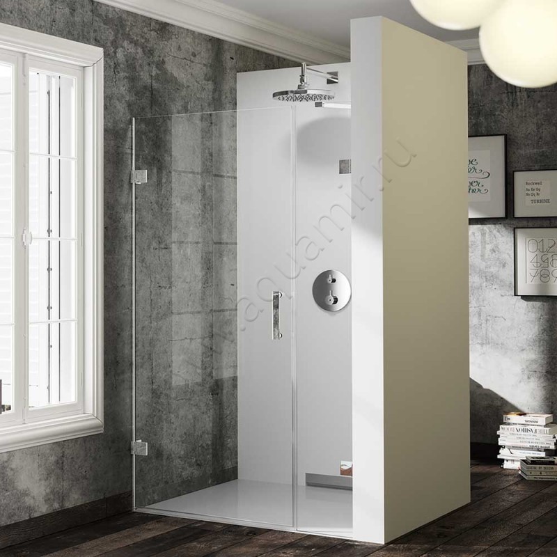 Маятниковая душевая дверь в нишу Huppe Solva pure в серебристом цвете SR2983092321