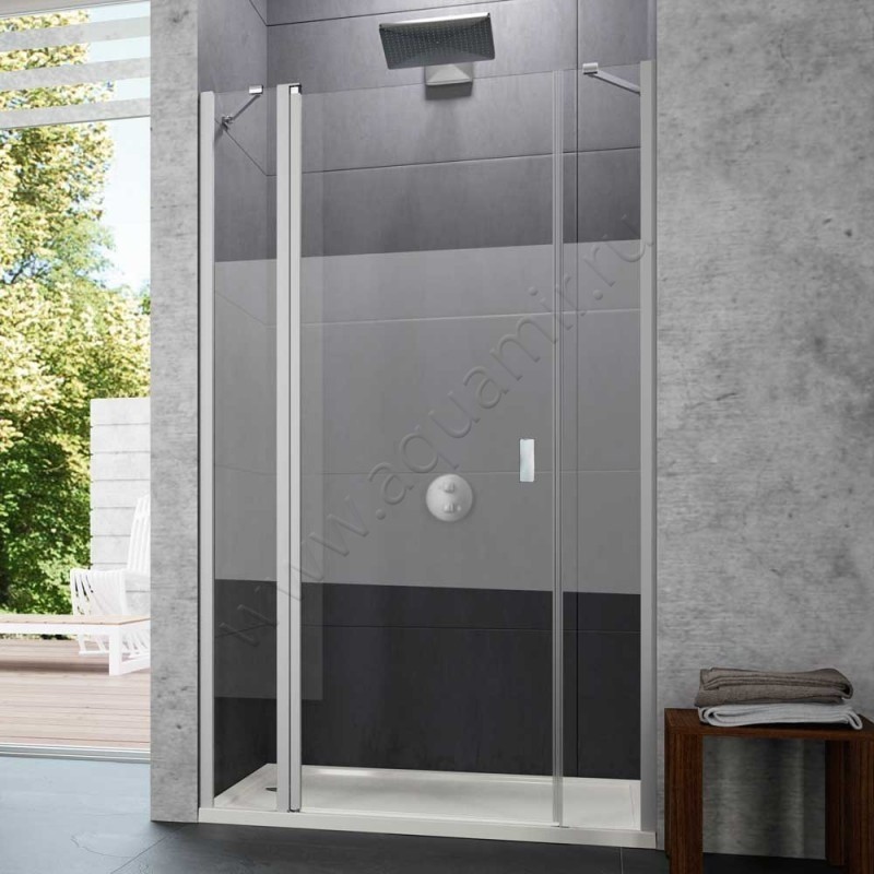 Маятниковая душевая дверь в нишу с фиксированным элементом Huppe Design pure в серебристом цвете 8P7306087375