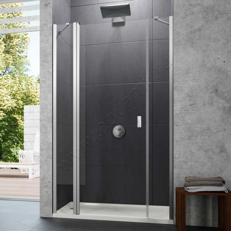 Маятниковая душевая дверь в нишу с фиксированным элементом Huppe Design pure в серебристом цвете 8P7305092322