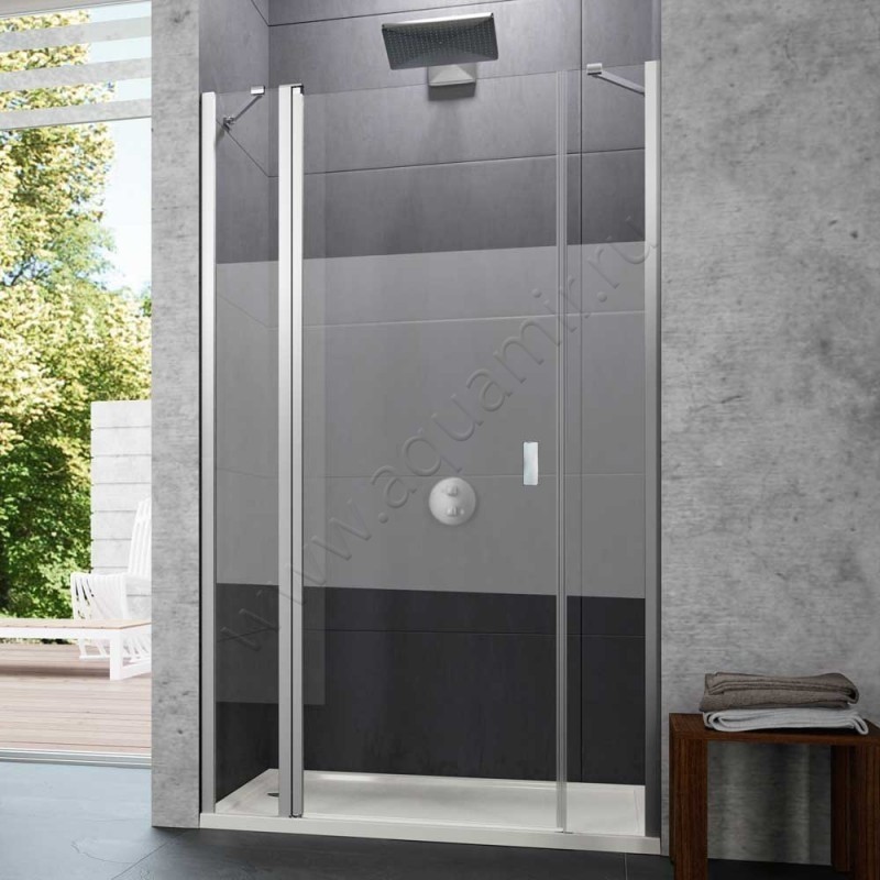 Маятниковая душевая дверь в нишу с фиксированным элементом Huppe Design pure в серебристом цвете 8P7309092373