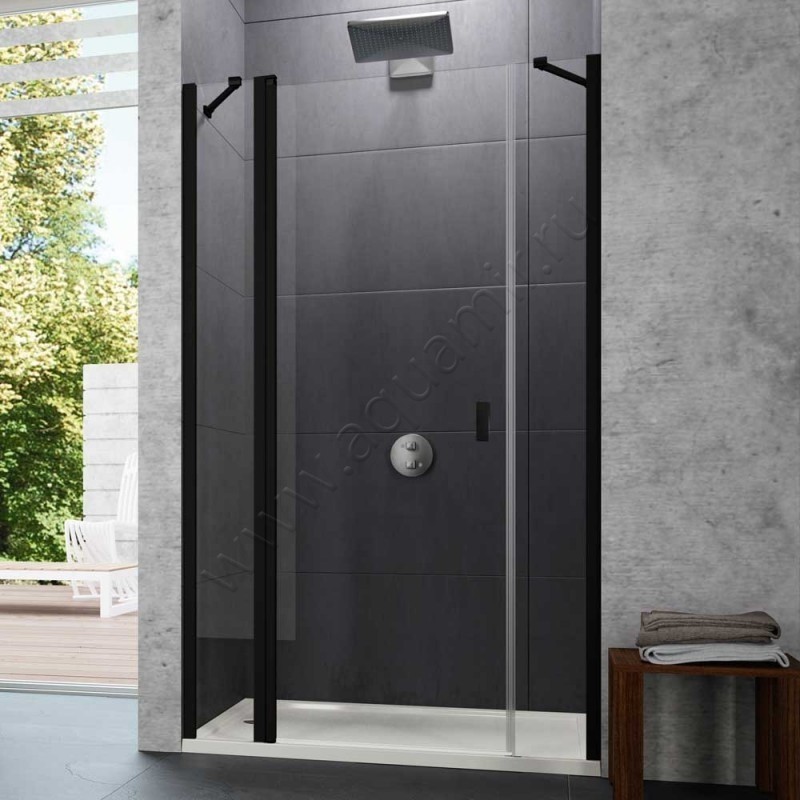 Маятниковая душевая дверь в нишу с фиксированным элементом Huppe Design pure цвет чёрный 8P7305123322