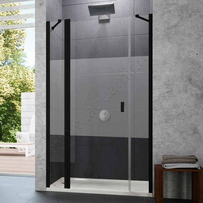Маятниковая душевая дверь в нишу с фиксированным элементом Huppe Design pure цвет чёрный 8P7305123373