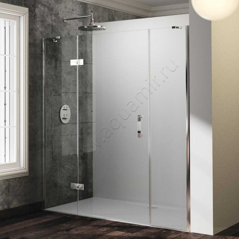 Маятниковая душевая дверь в нишу с фиксированным элементом Huppe Solva pure в серебристом цвете ST1406092321