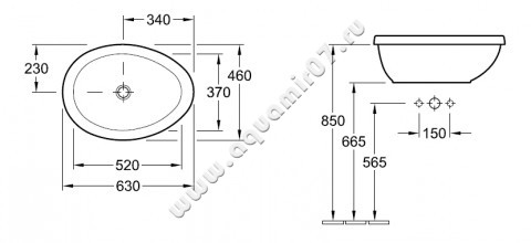 Раковина встраиваемая сверху на столешницу без отверстий Villeroy & Boch Aveo new generation 714800R1 размеры