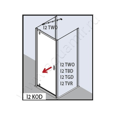 Поворотная душевая дверь для боковой стенки Kermi Ibiza 2000 I2KOD100181AK размеры
