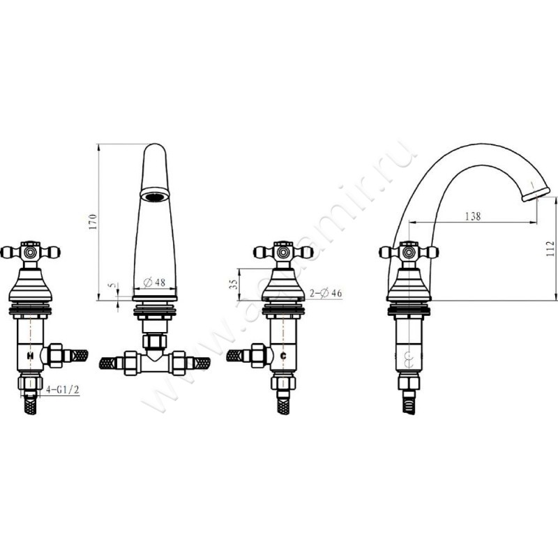 Смеситель для раковины Boheme Medici 317 размеры
