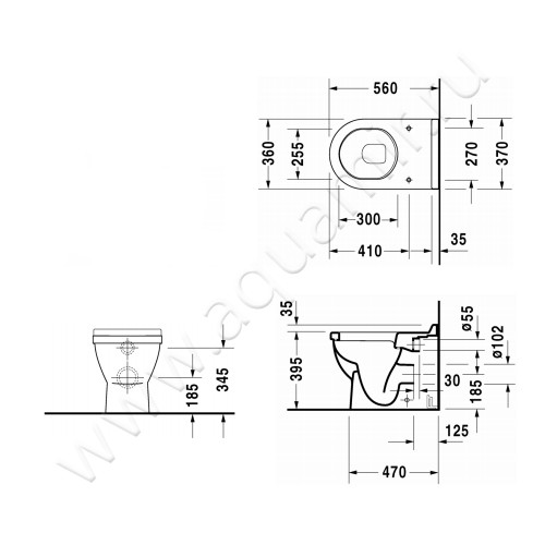 Унитаз приставной Duravit STARCK 3 01240900001 + 0063890000 размеры