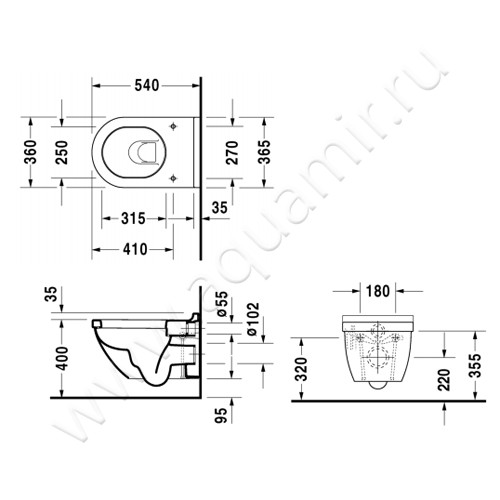 Унитаз подвесной Duravit STARCK 3 22250900001 + 0063890000 размеры