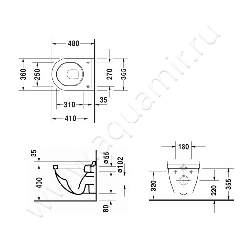 Унитаз подвесной Duravit STARCK 3 22020900001 + 0063810000 размеры