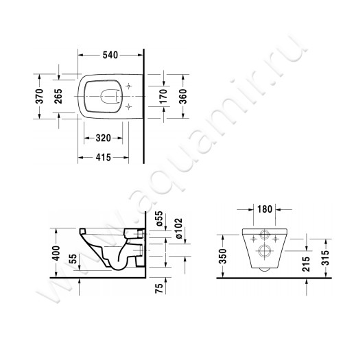 Унитаз подвесной Duravit DURASTYLE 25360900001 + 0063790000 размеры