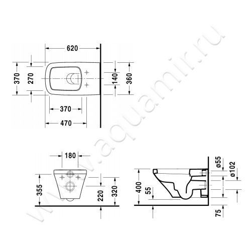 Унитаз подвесной Duravit DURASTYLE 25370900001 + 0060510000 размеры