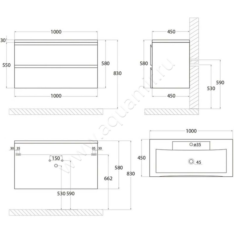 Тумба под раковину Art&Max Bianchi AMBIANCHI10002CSOBL размеры