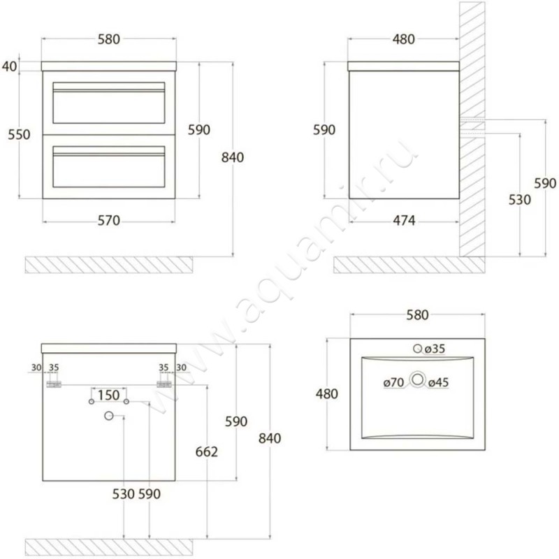 Тумба под раковину Art&Max Platino AMPLATINO5802CSOGCM размеры