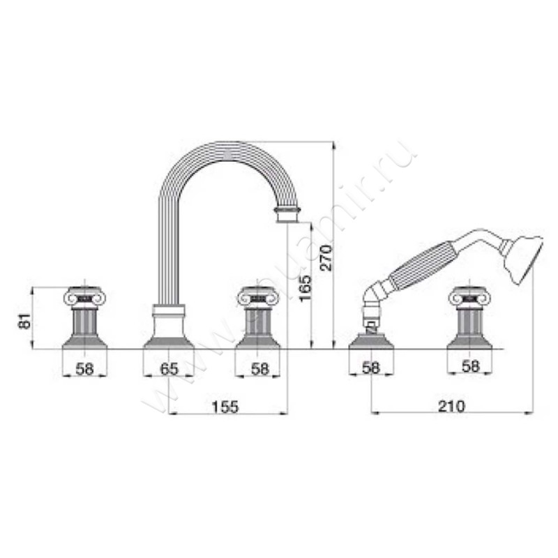 Смеситель для ванны Cezares Aphrodite APHRODITEBVD01O размеры