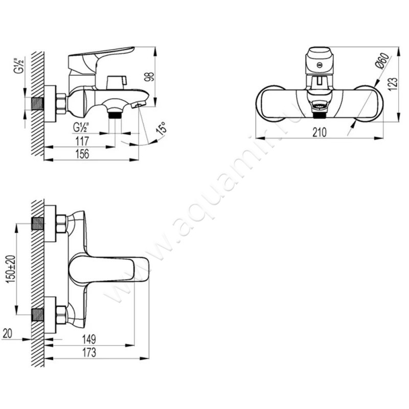 Смеситель для ванны Lemark Selena LM0812C размеры
