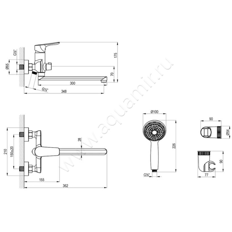 Смеситель для ванны Lemark Selena LM0851C размеры