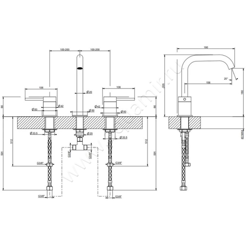 Смеситель для раковины Gessi316 54012708 размеры