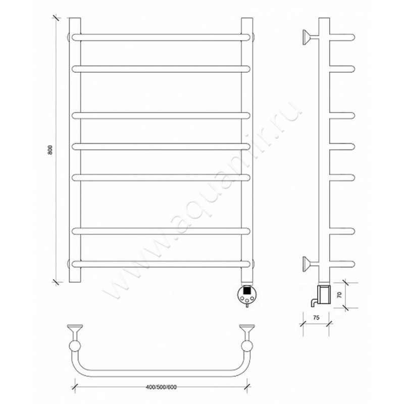 Полотенцесушитель электрический Secado Мерида 2 4603759402857 размеры