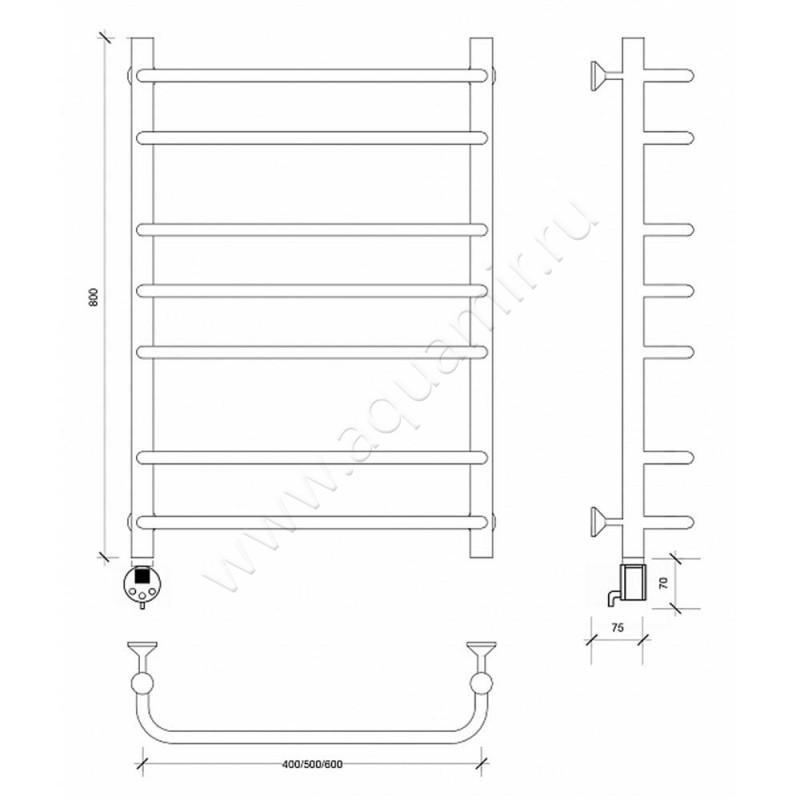Полотенцесушитель электрический Secado Мерида 2 4603759402857 размеры