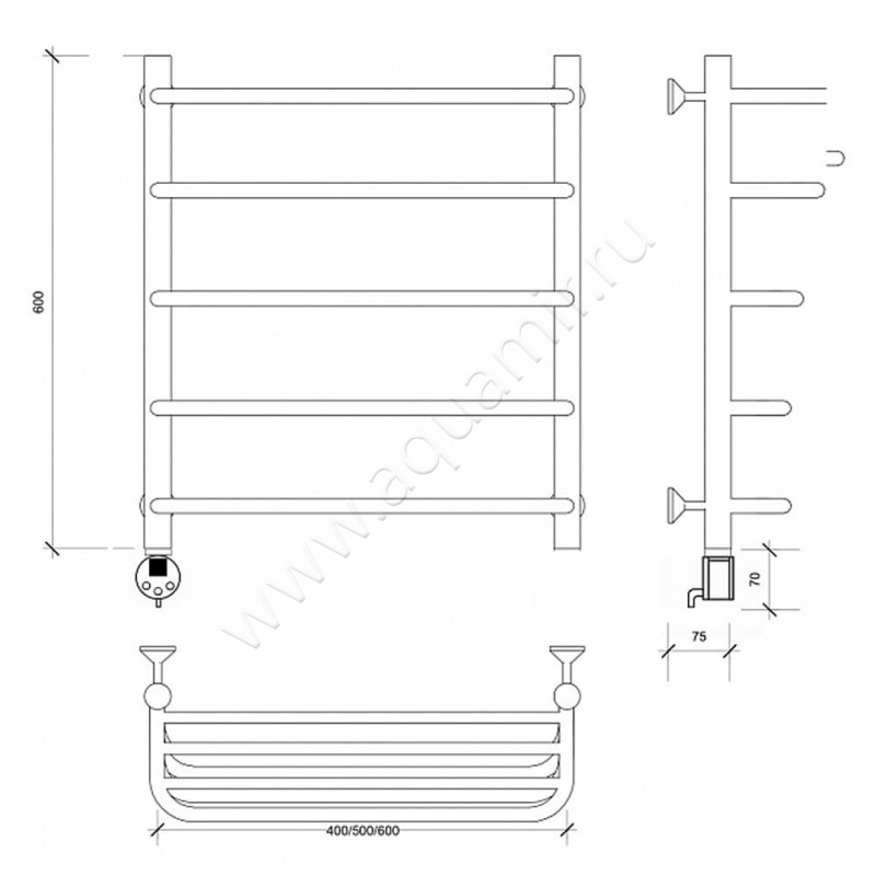 Полотенцесушитель электрический Secado Мерида 2 4603777452865 размеры