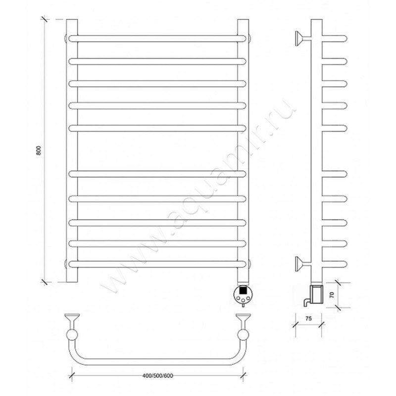 Полотенцесушитель электрический Secado Мерида 4 4603777453190 размеры