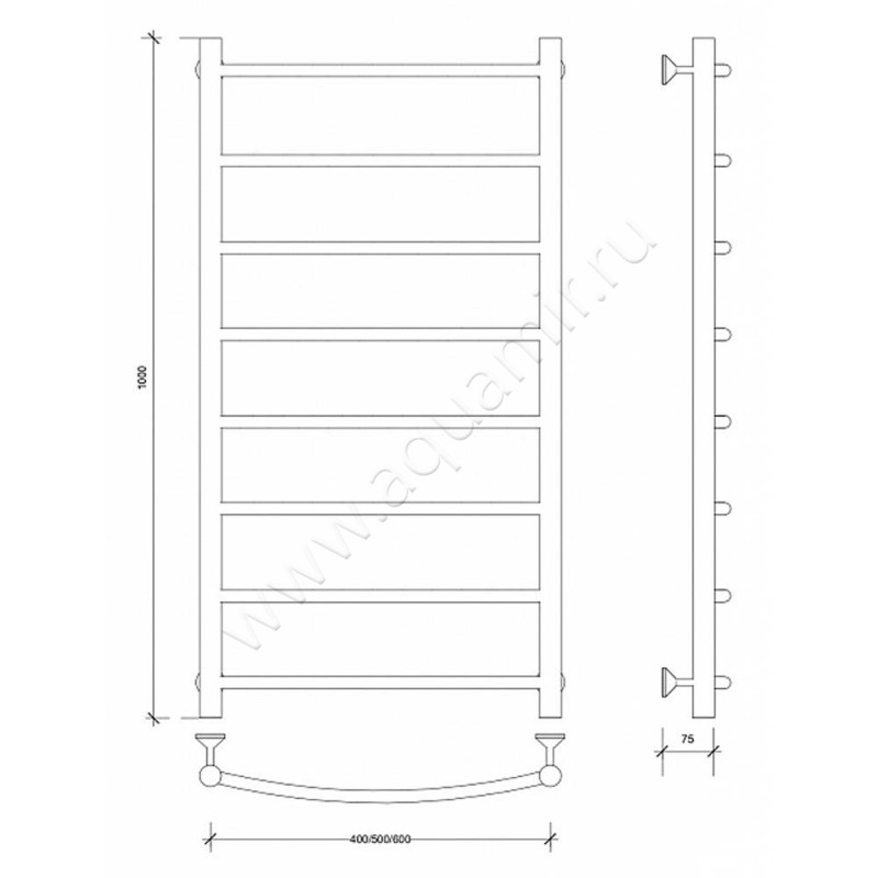 Полотенцесушитель электрический Secado Милан 1 4603777450847 размеры