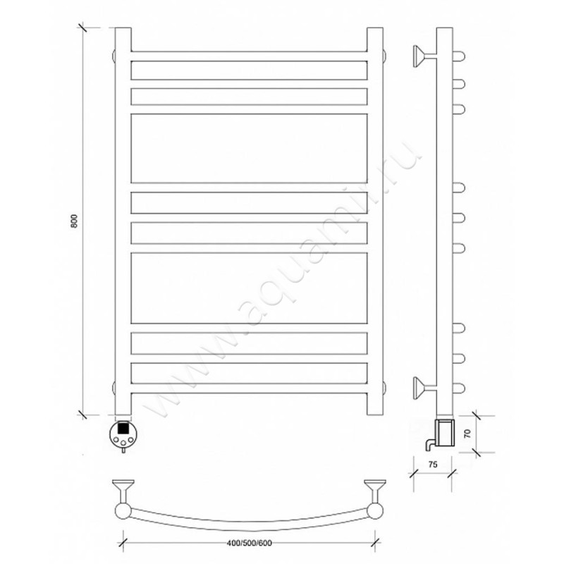 Полотенцесушитель электрический Secado Милан 3 4603759403250 размеры