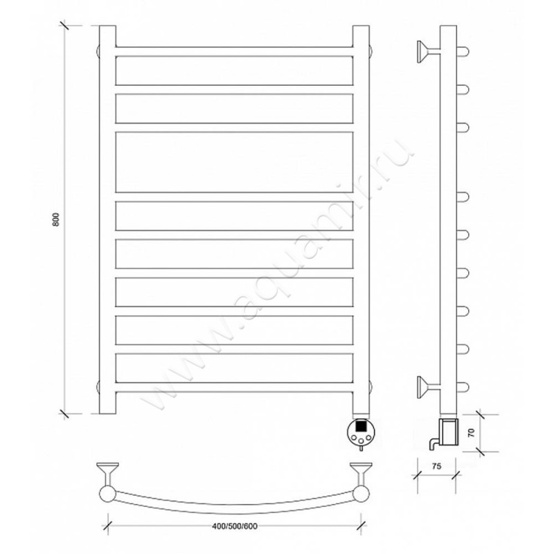 Полотенцесушитель электрический Secado Милан 5 4603759409177 размеры