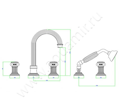 Смеситель для ванны Cezares Olimp OLIMP-BVD-03/24-Sw размеры