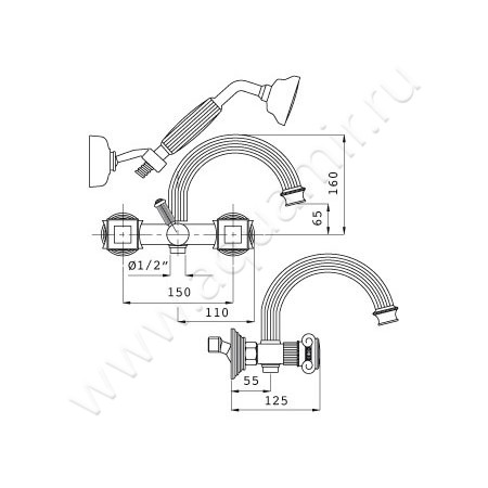 Смеситель для ванны Cezares Olimp OLIMP-VD-03/24-Sw размеры