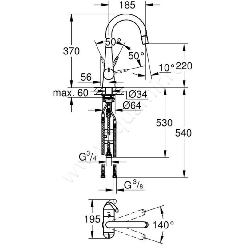 Смеситель для раковины Hansgrohe Metris 31203000 размеры